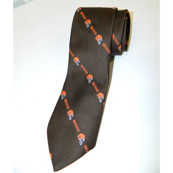 Cleveland Browns Mens Ralph Marlin Brown Polyester Tie With Orange Helmet Design - Picture 1 of 8